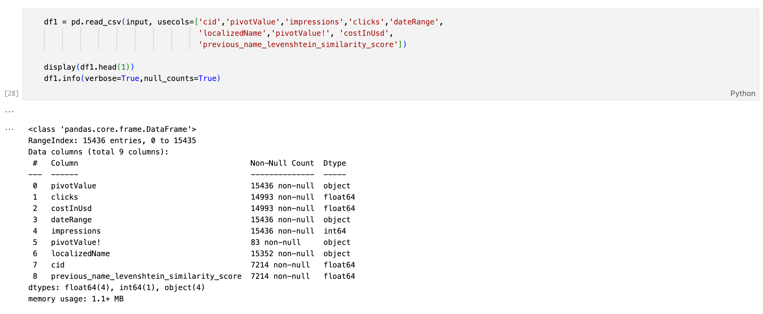 Importing the selected columns